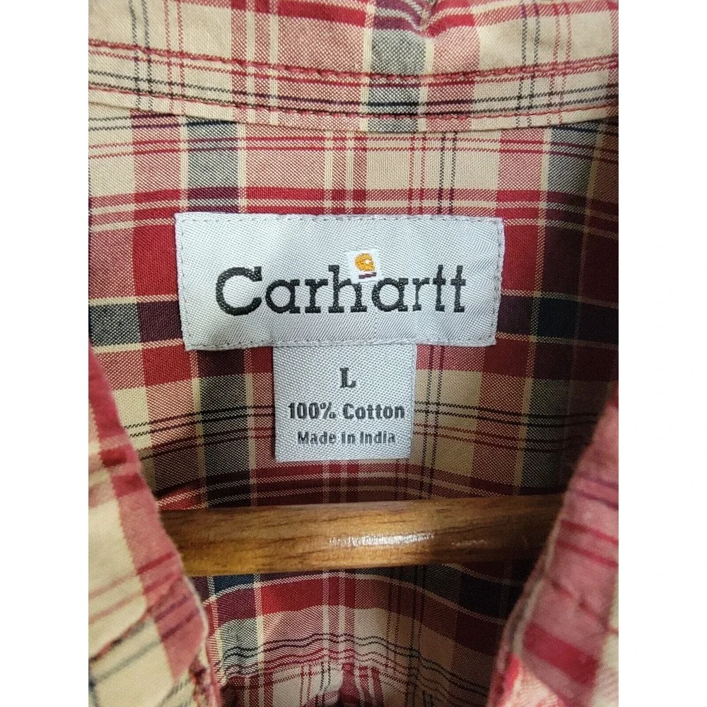 Carhartt Men's Large Original Fit‎ Red Tan Plaid Button-up Shirt